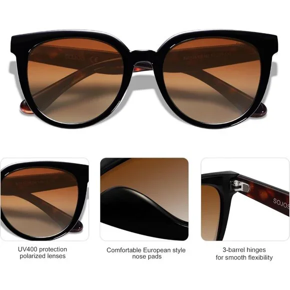 💫 Women Black Trendy Cat Eye Sunglasses Round Polarized Fashion Sunnies Eyewear - Picture 4 of 5